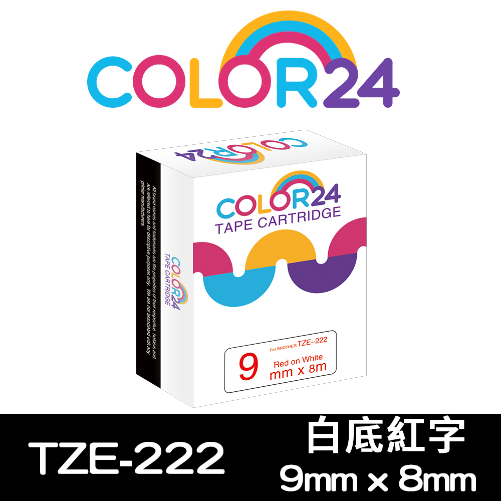 Color24 for Brother TZe-222 白底紅字相容標籤帶(寬度9mm)