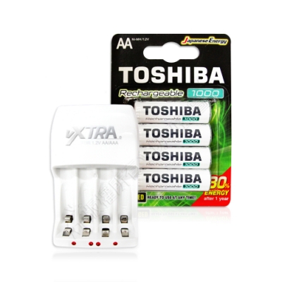 TOSHIBA東芝3號低自放電鎳氫充電電池1000mAh(4顆)+VXTRA新經濟型充電器