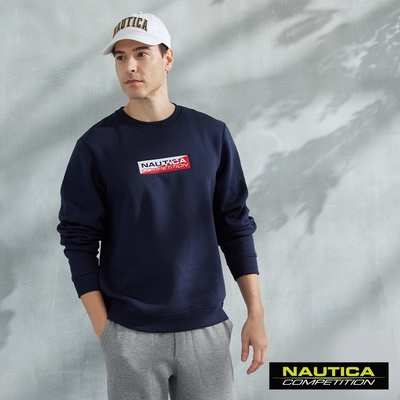 nautica男裝 competition 舒適休閒刷毛長袖大學t-藍色