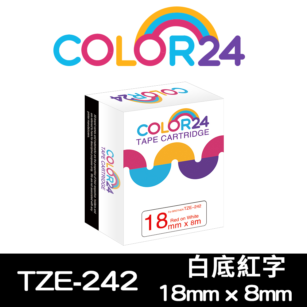 Color24 for Brother TZe-242 白底紅字相容標籤帶(寬度18mm)