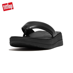 【FitFlop】SURFF LEATHER TOE-POST SANDALS運動風皮革夾腳涼鞋-女(靓黑色)