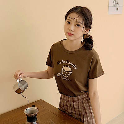 OB嚴選-咖啡廳家族．角色印花純棉短袖TEE