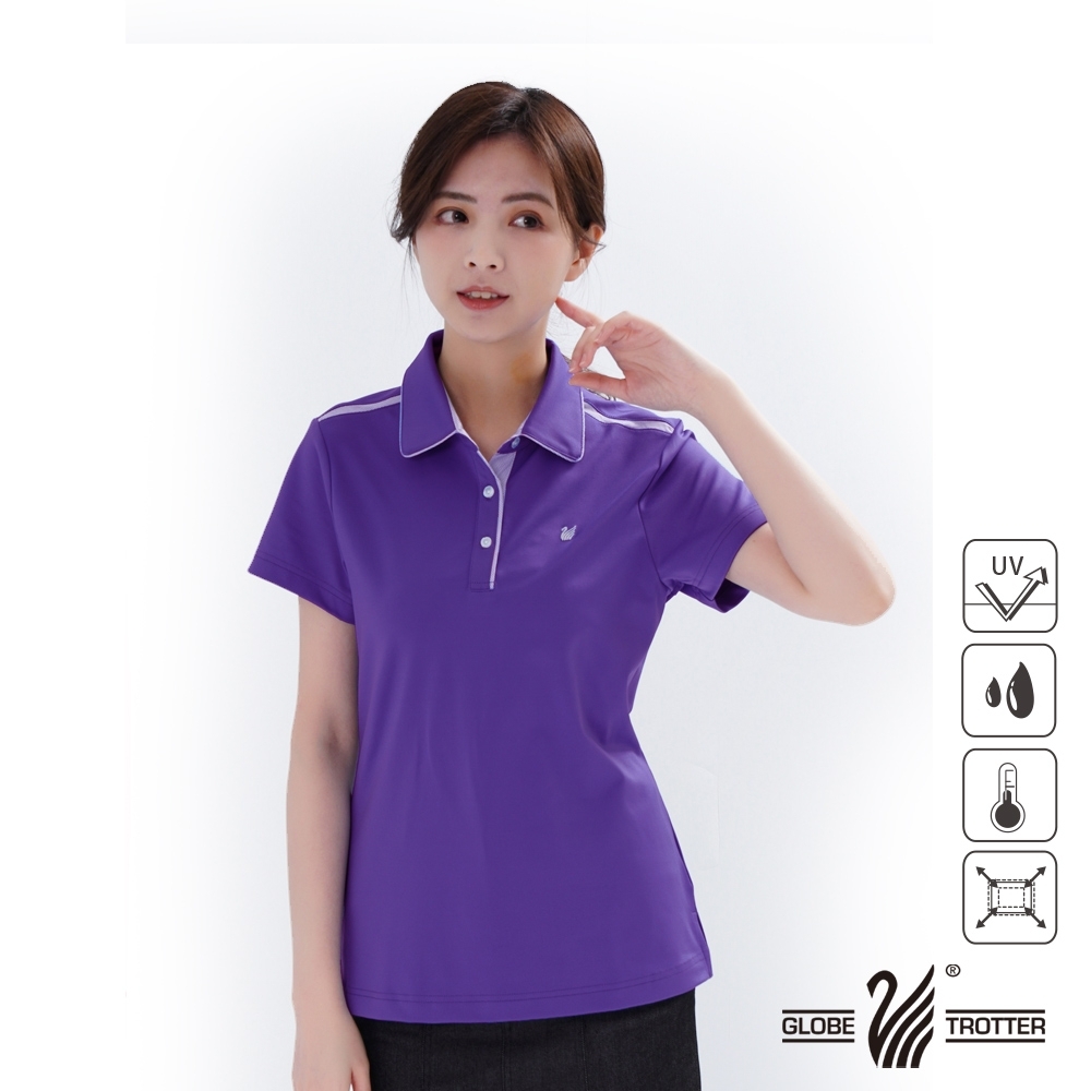 【遊遍天下】女款格紋吸濕排汗抗UV機能POLO衫GS1014紫色