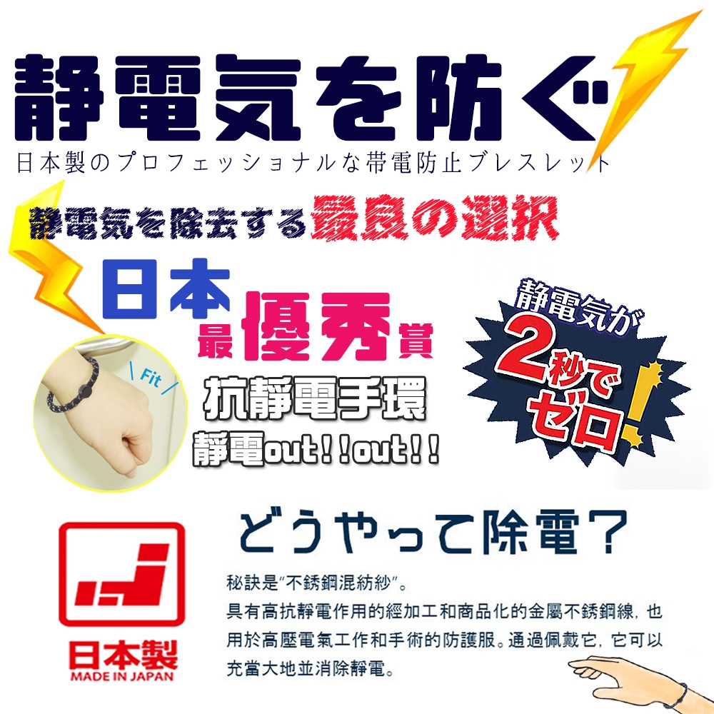 日本製強導電纖維防靜電手環/抗靜電/防靜電/日本製手環/出國手環/滑雪