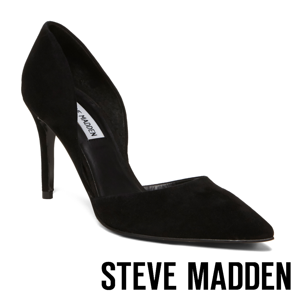 STEVE MADDEN-ROSLINDA絨面尖頭中空內腰高跟鞋-黑色