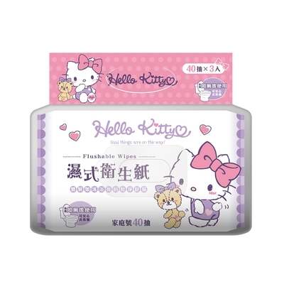 Hello Kitty 凱蒂貓 濕式衛生紙 40 抽 X 36 包 (箱購) 家庭號組合包 可安心丟馬桶 弱酸性配方適合特殊護理