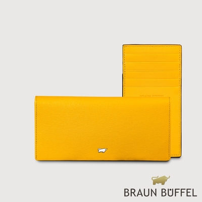 【BRAUN BUFFEL 德國小金牛】台灣總代理 欣娜 18卡兩折長夾-楊桃黃/BF820-631-CY