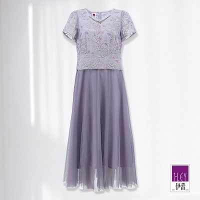 ILEY伊蕾 輕奢夢幻蕾絲網紗長洋裝(淺紫色；M-XL)1231027112