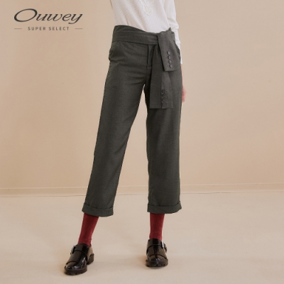 OUWEY歐薇 都會感造型綁帶西裝直筒褲(灰)