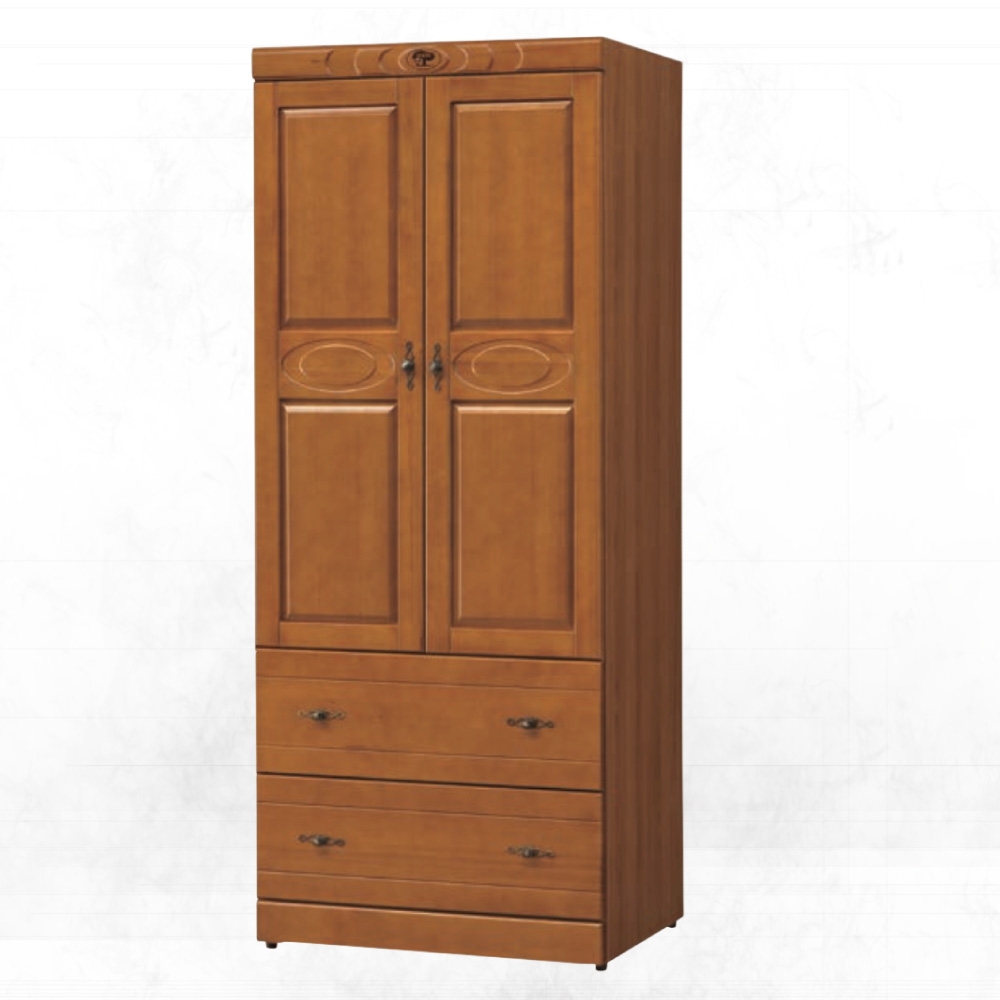 文創集 柏利絲2.7尺二門二抽實木衣櫃-80.8x57.5x203cm免組