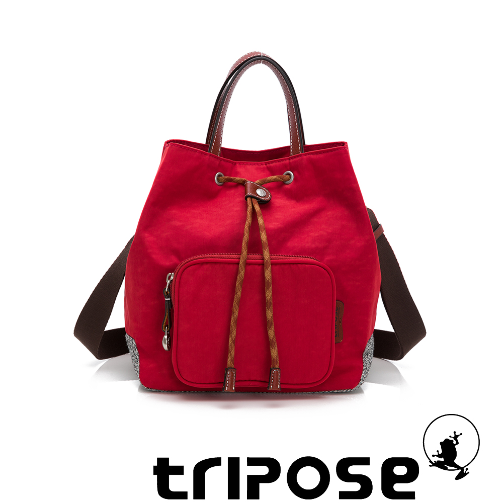 tripose 漫遊系列岩紋手提斜背水桶包 番茄紅