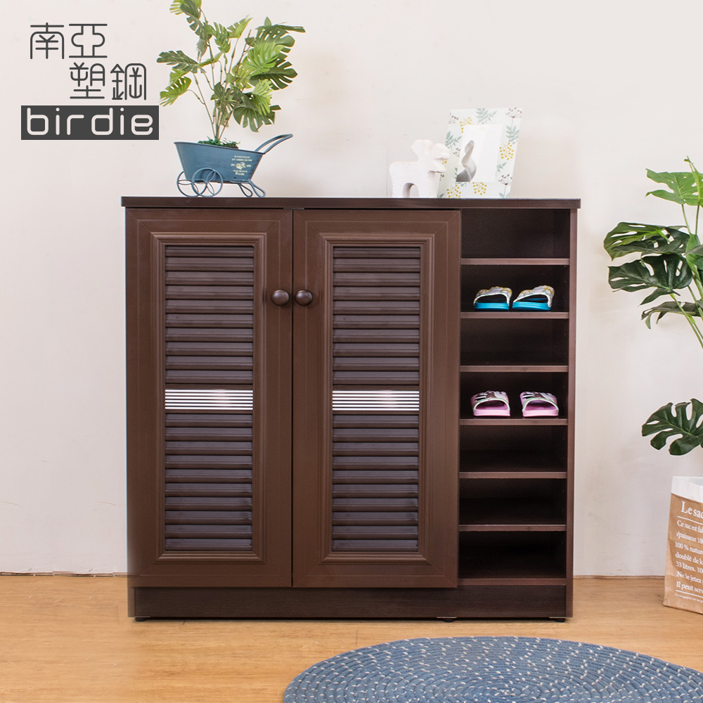 Birdie南亞塑鋼-3.3尺二門右開放塑鋼百葉鞋櫃(胡桃色)-98x37x100cm