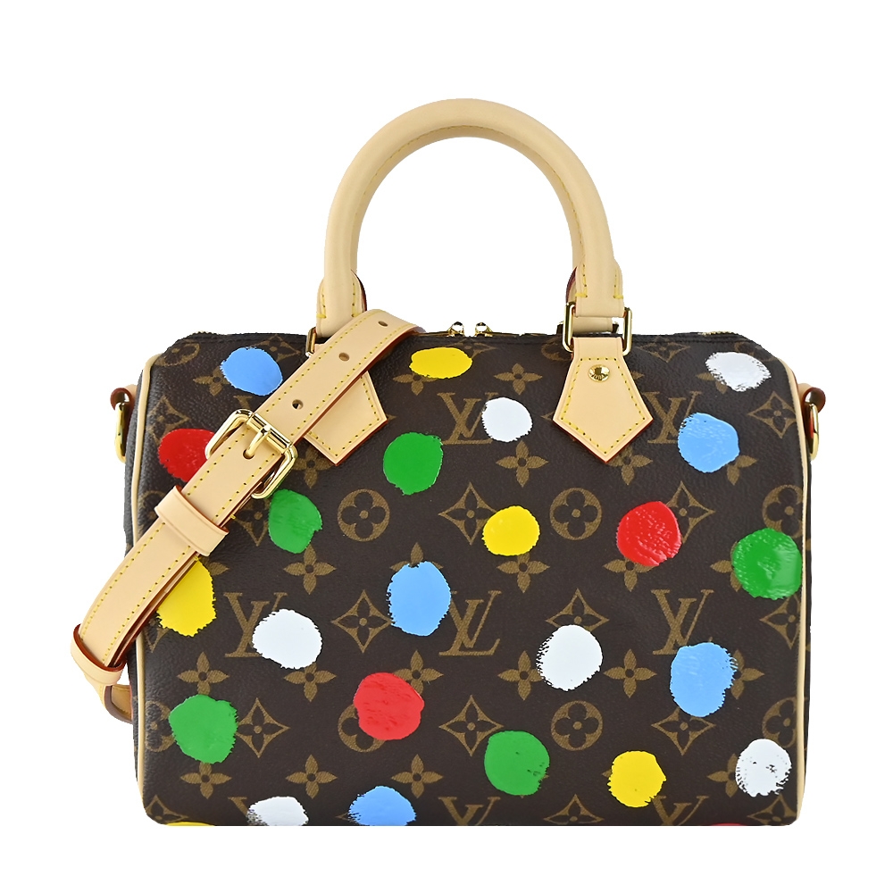 Louis Vuitton LV x YK Infinity Dots 圓點印花 Speedy Bandouliere25 帆布手提/斜背包(卡其)M46433