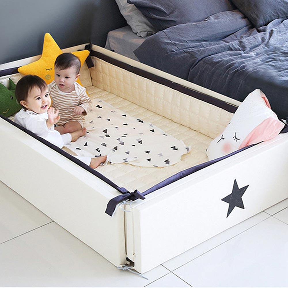GGUMBI/DreamB 多功能圍欄地墊式嬰兒床-米白雲朵星星