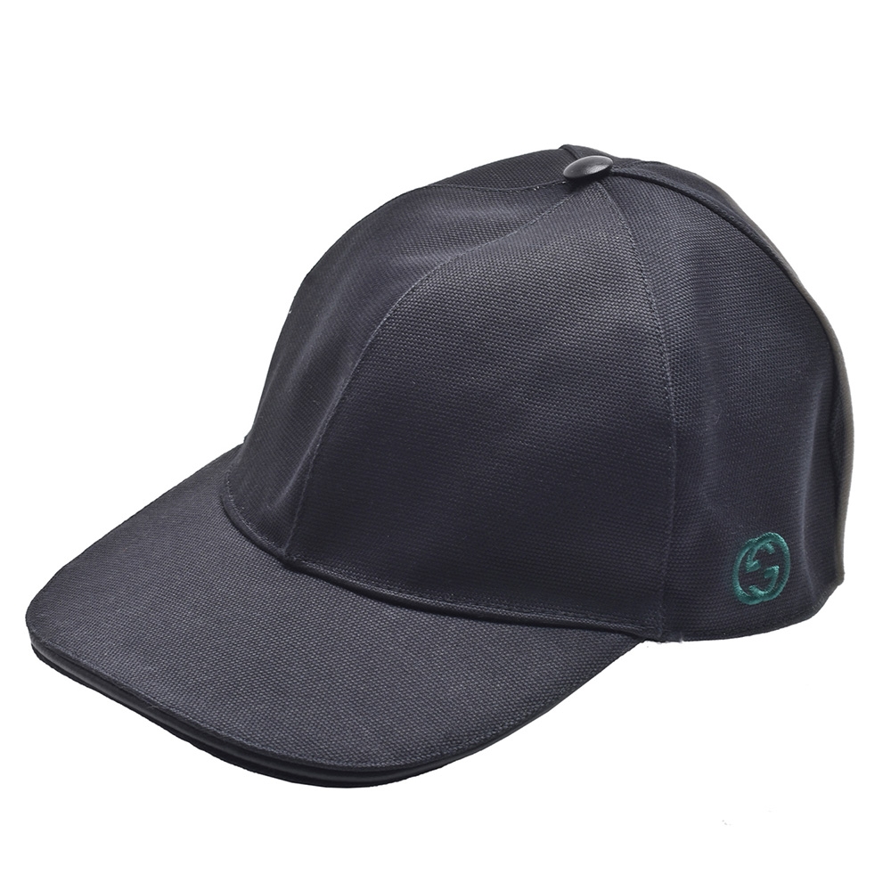GUCCI 經典綠色刺繡GG LOGO棒球帽(黑色)