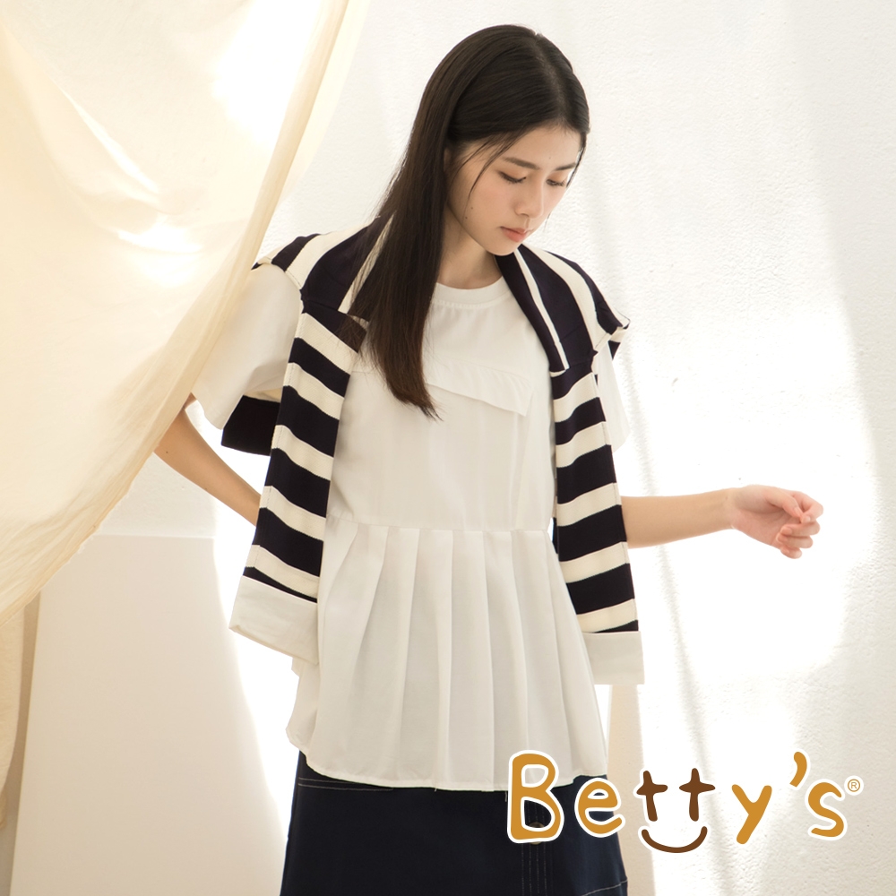 betty’s貝蒂思　圓領拼接百褶造型上衣(白色)