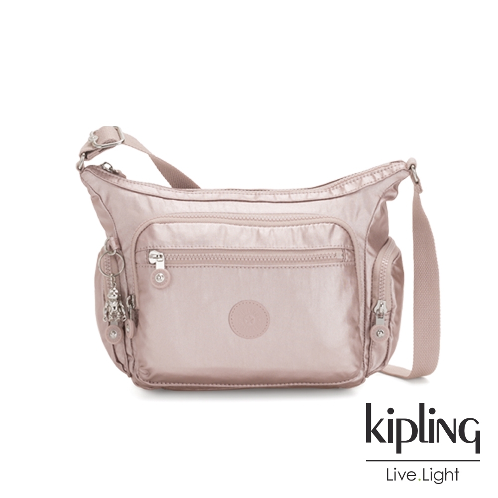 Kipling 嬌柔玫瑰金色多袋實用側背包-GABBIE S