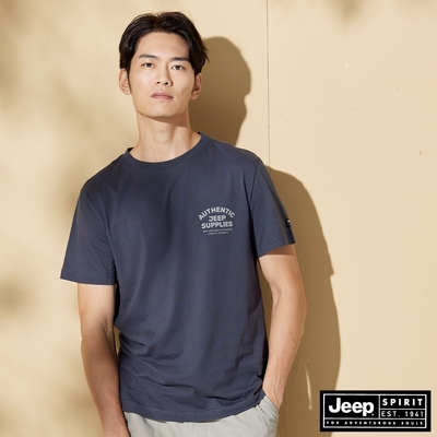 JEEP 男裝 品牌LOGO純棉百搭短袖T恤-灰藍色