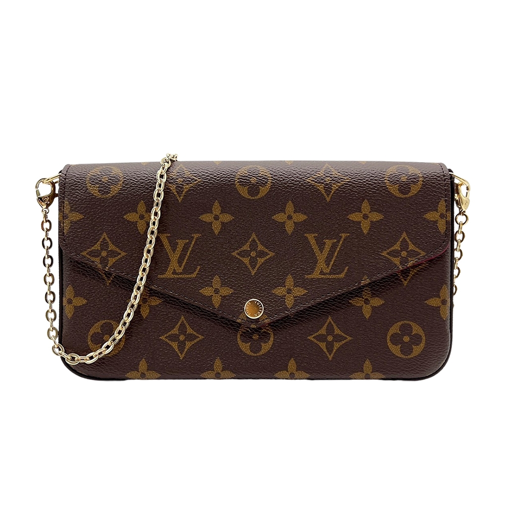 Louis Vuitton Pochette Felicie 字花帆布鍊帶斜揹/手拿包(M61276-咖)