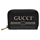 GUCCI 品牌LOGO復古風格綠紅綠標誌小牛皮拉鍊卡夾/零錢包(黑) product thumbnail 1