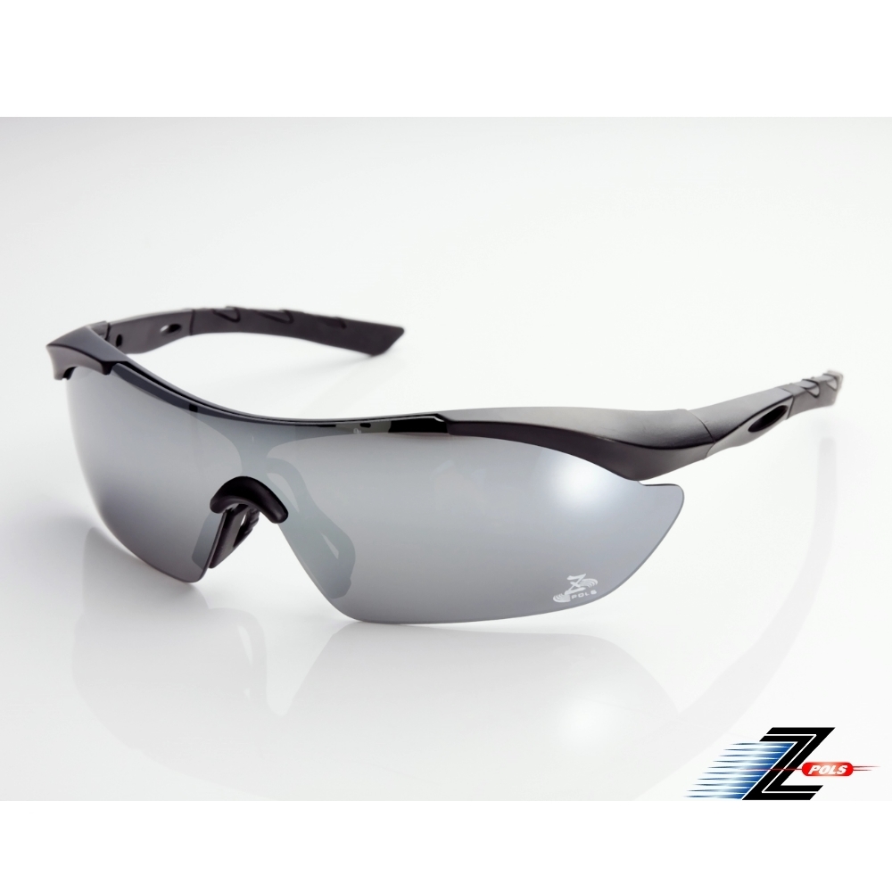 【Z-POLS】霧面黑TR90頂級材質框 抗UV400 PC電鍍水銀黑運動太陽眼鏡