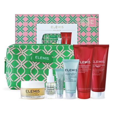 ELEMIS 旅行精選禮盒[卸妝膏20g+乳霜15ml+修護眼膜4ml+精萃5ml+沐浴乳100ml+潤膚乳100ml+化妝包]-國際航空版