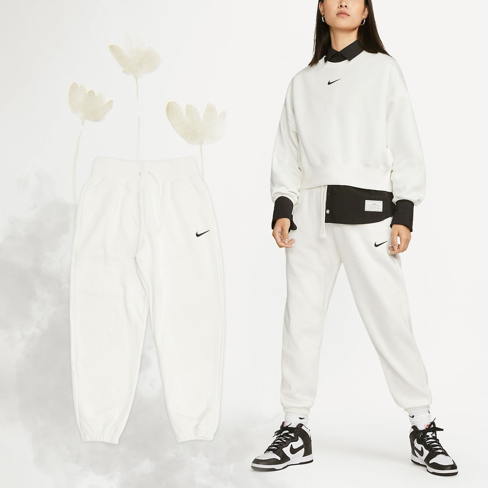 女款NIKE W NSW STYLE FLEECE HR WIDE PANTS 灰色小勾刺繡內刷毛抽繩