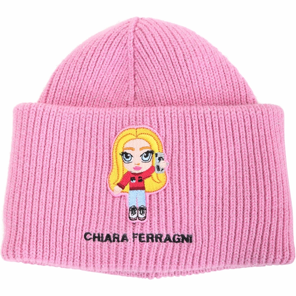 Chiara Ferragni @cfmascotte IG女孩粗針織銀蔥混紡羊毛帽(粉色)