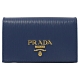 PRADA 金屬LOGO水波紋牛皮釦式名片夾(藍) product thumbnail 1