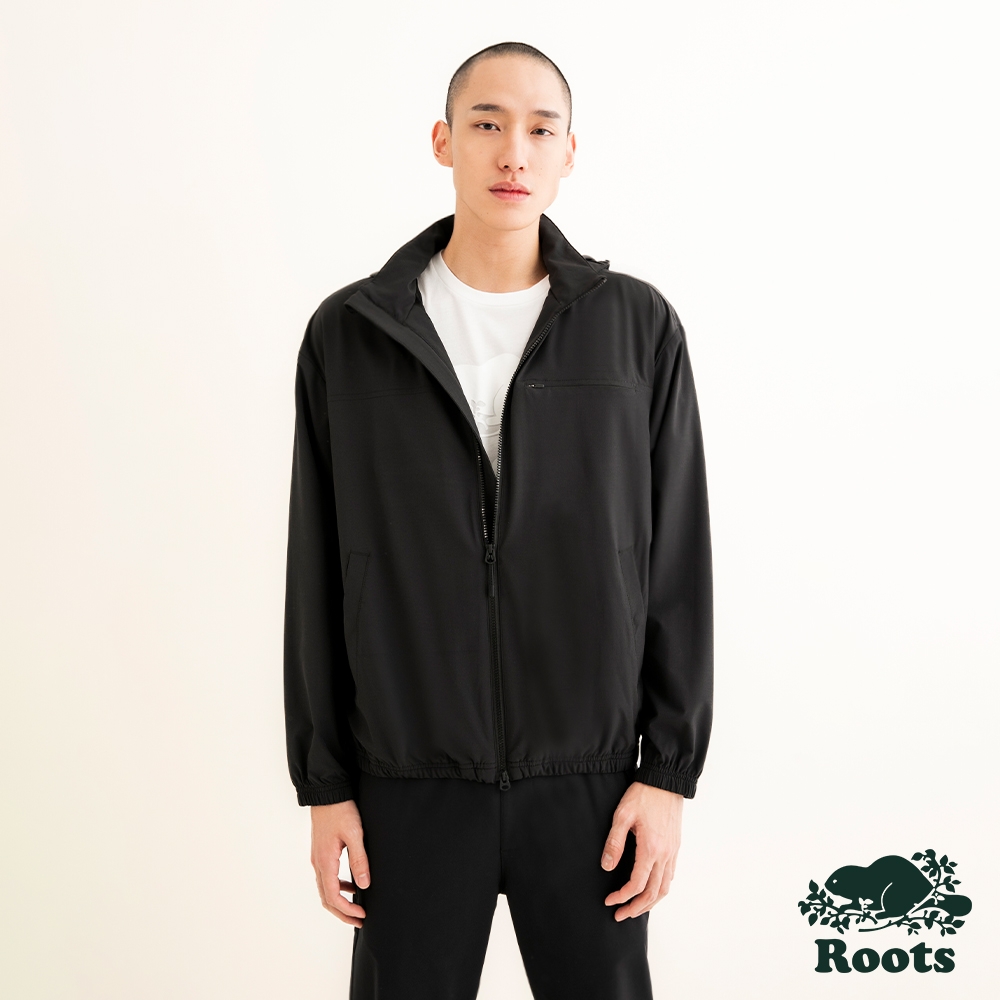 Roots 男裝- ACTIVE WINDBREAKER連帽風衣-黑色