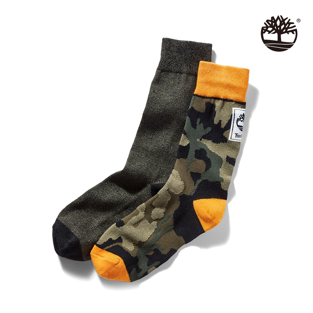 Timberland 中性軍綠色LOGO標誌兩雙組高筒長襪|A1F5X