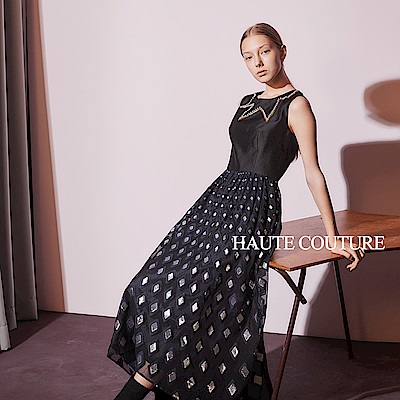 Haute Couture 高定系 進口拼接金屬線紗長版造型禮服洋裝-黑