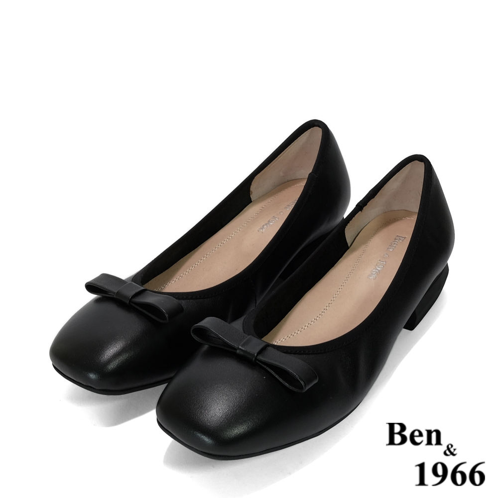 Ben&1966高級頭層牛皮經典舒適低跟包鞋-黑(218071)