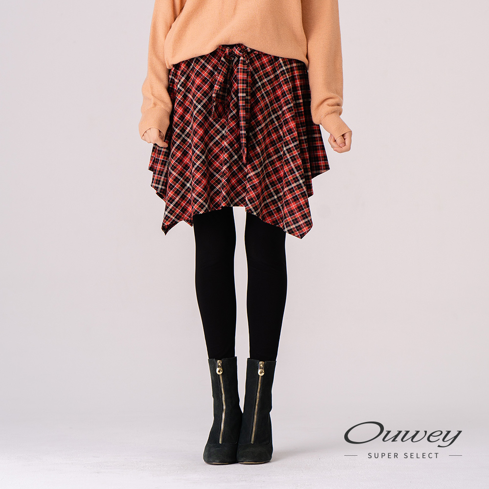 OUWEY歐薇 英倫風格紋綁帶造型褲裙(桔)