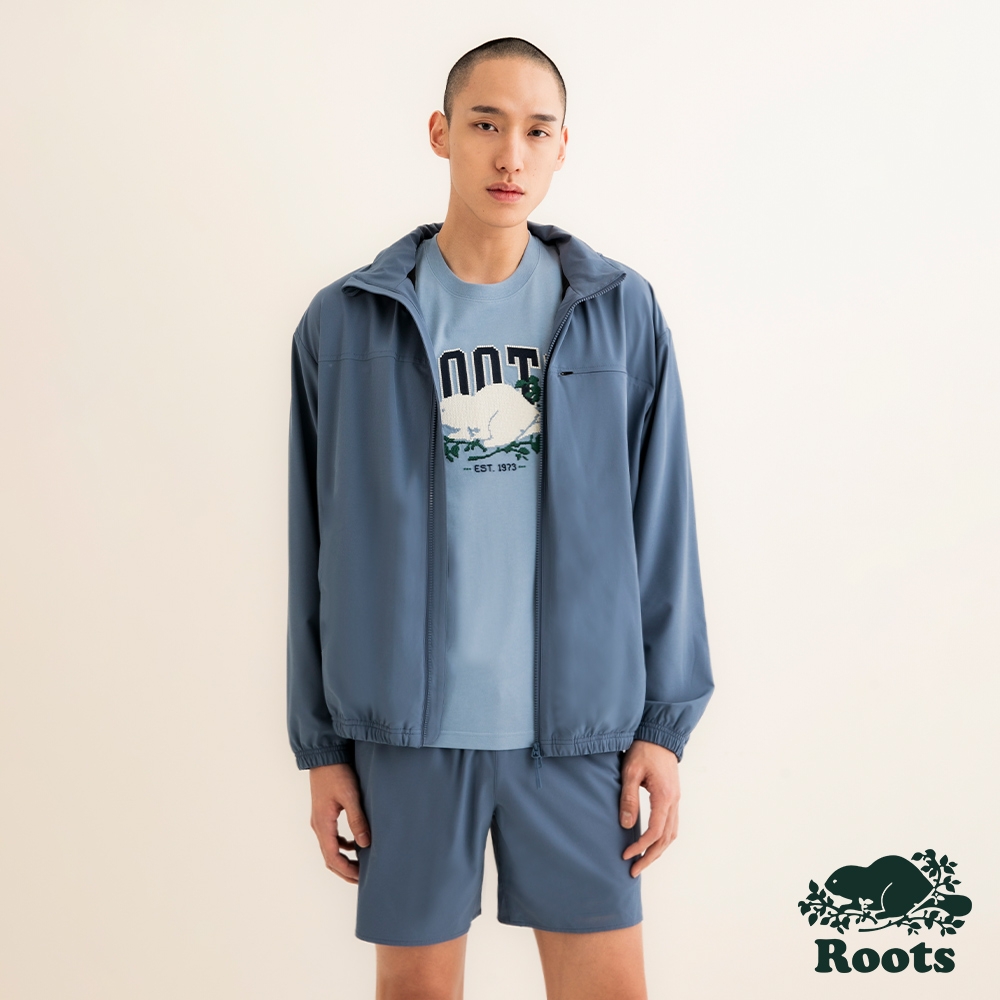 Roots 男裝- ACTIVE WINDBREAKER連帽風衣-藍色