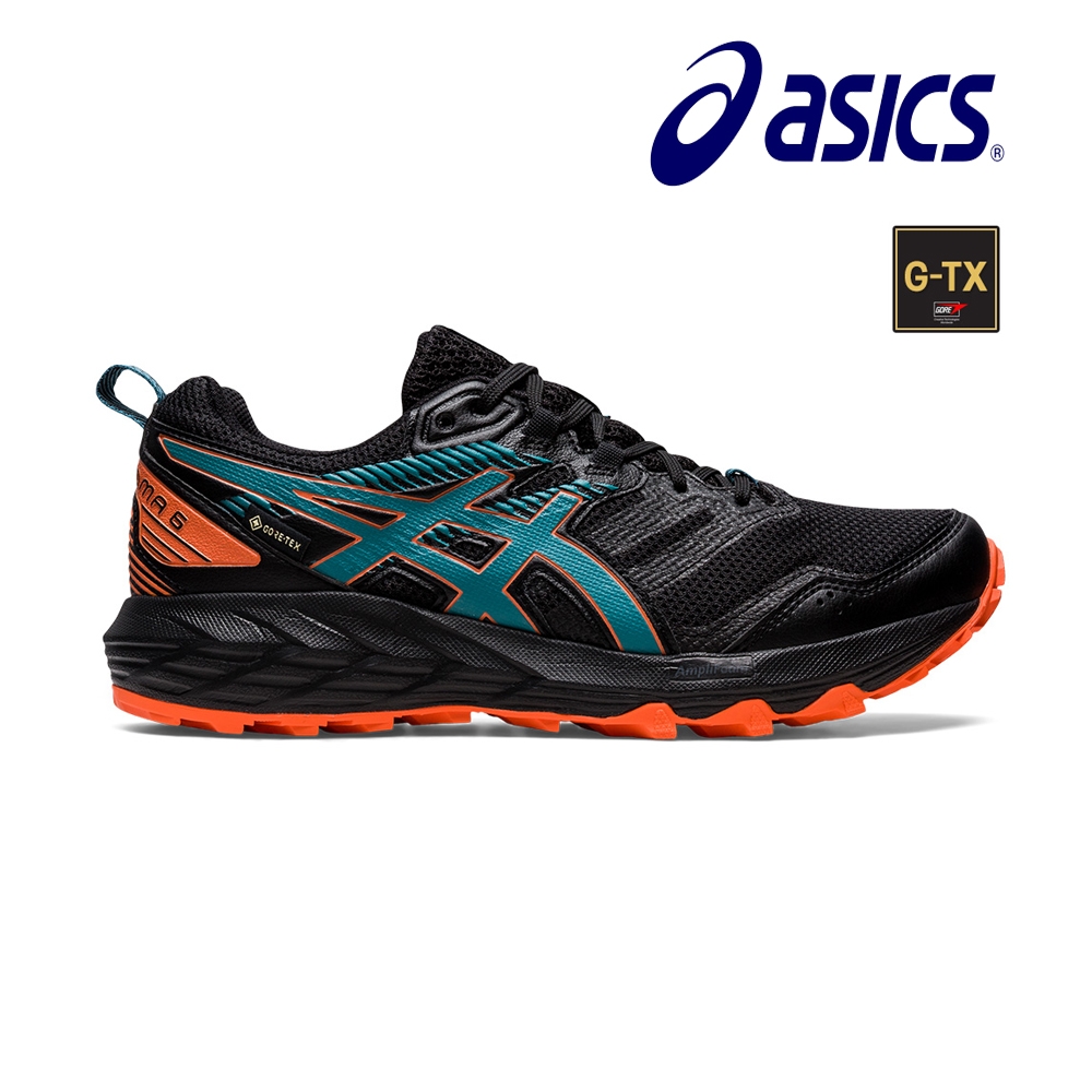 【asics 亞瑟士】GEL-SONOMA 6 G-TX 女慢跑鞋 黑x綠x橘 GORE-TEX 防水 越野跑鞋 登山(1012A921-017)