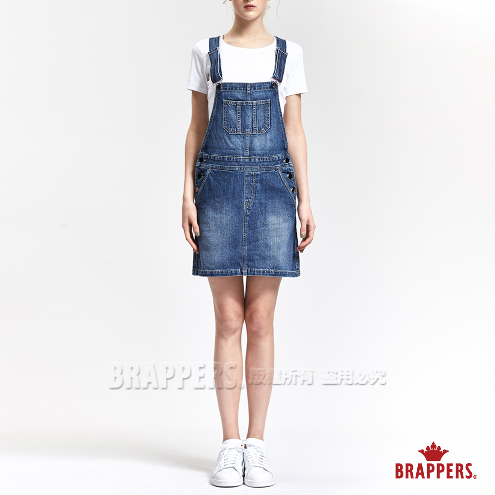 BRAPPERS 女款 Boy friend 系列-女用膝上吊帶裙-深藍