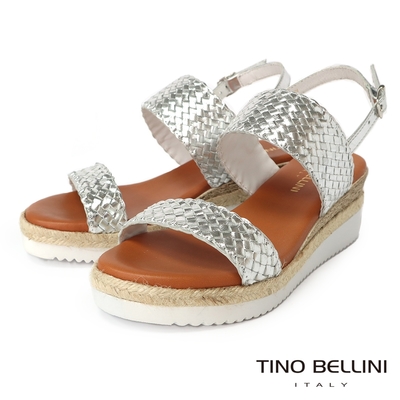TINO BELLINI 西班牙進口羊皮編織楔形涼鞋FSOT017(銀色)