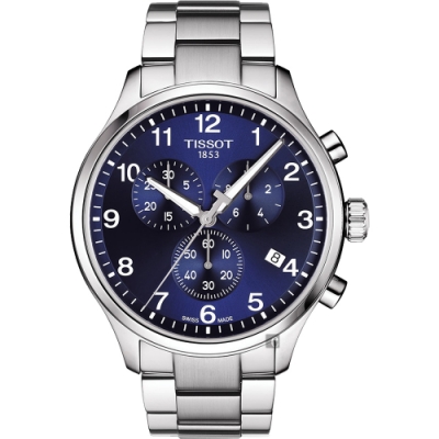 TISSOT 天梭 官方授權 韻馳系列 Chrono XL計時手錶 迎春好禮-藍x銀/45mm T1166171104701