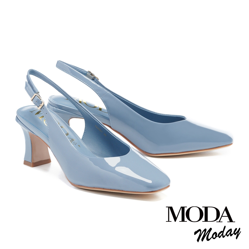 高跟鞋  MODA MODAY  魅力時尚漆皮小方頭後繫帶高跟鞋－藍