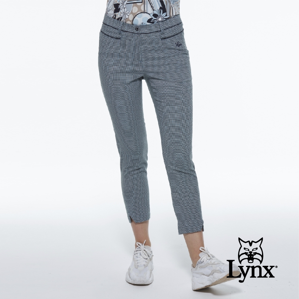 【Lynx Golf】女款日本進口布料千鳥紋保暖舒適出芽設計窄管休閒八分褲-綠格