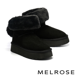 短靴 MELROSE 美樂斯 率性可愛兔毛球造型鍊條牛磨砂皮厚底短靴－黑