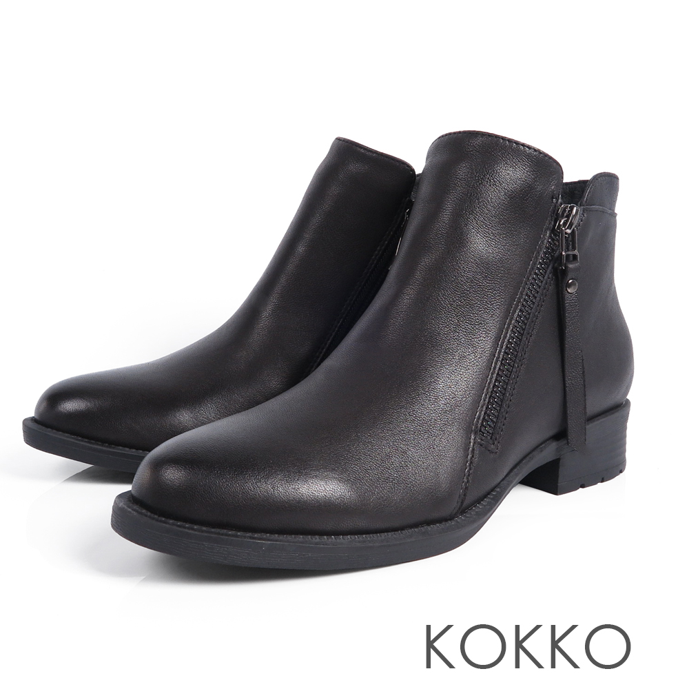 KOKKO-懷舊擦色柔軟綿羊皮短靴-經典黑
