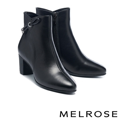 短靴 MELROSE 美樂斯 時尚魅力條帶造型牛皮高跟短靴－黑