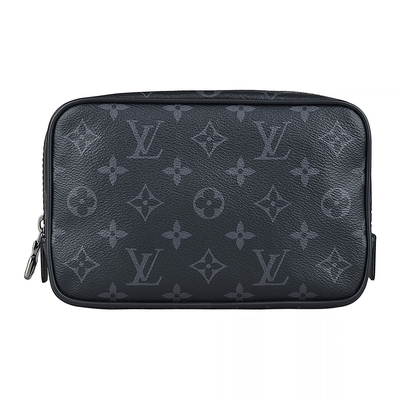 LV M43384 灰字LOGO Monogram Eclipse帆布拉鍊化妝包(小/黑)