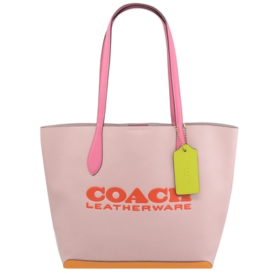 COACH KIA 品牌LOGO印花拼色皮革托特包(柔粉)