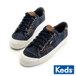 Keds  CREW KICK 個性皮標單寧車縫休閒鞋-深藍 9223W123442