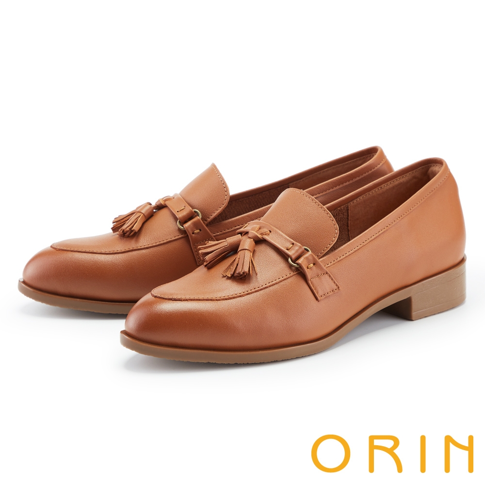 ORIN 經典牛皮流蘇低跟樂福鞋 棕色 product image 1