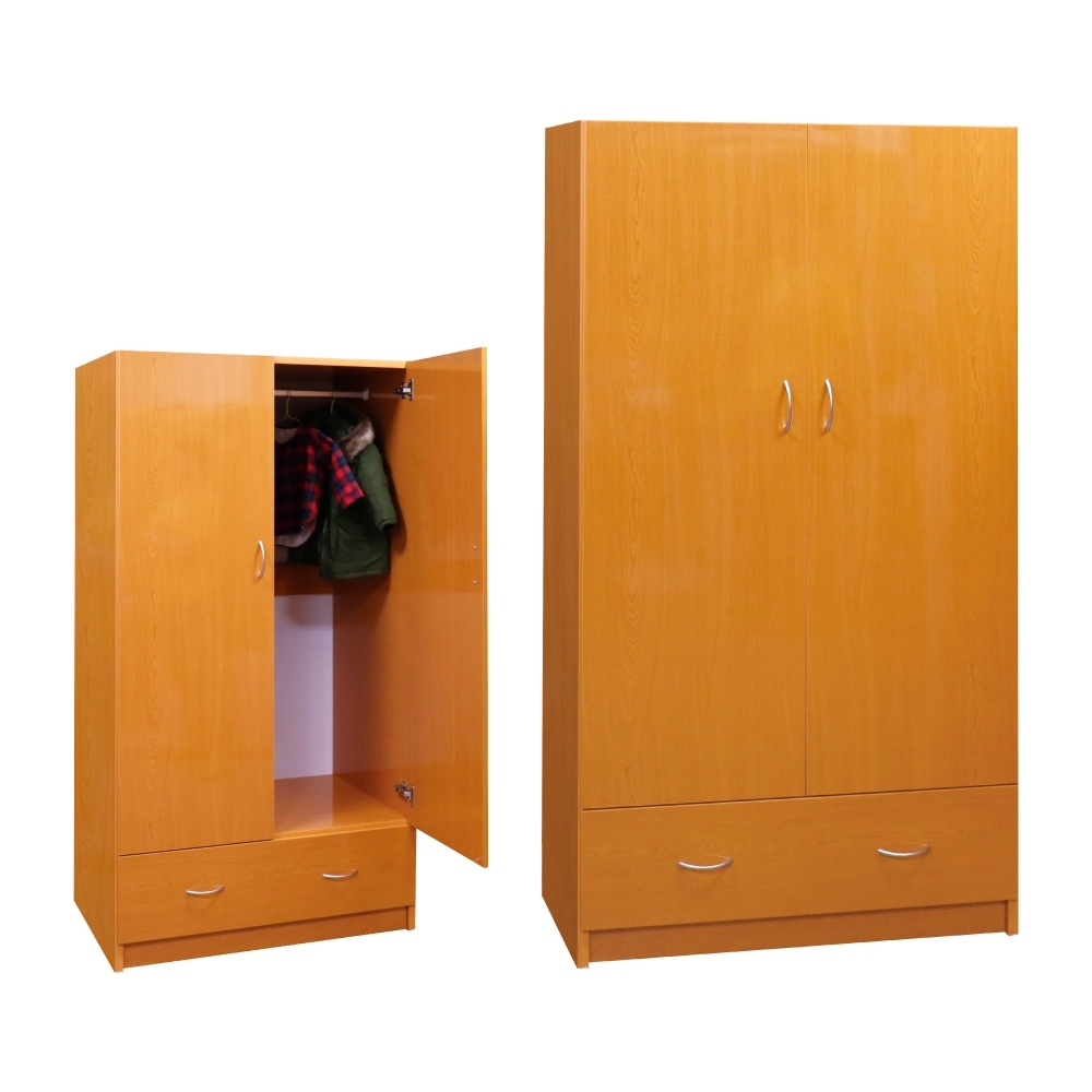 韓菲-木紋色一抽塑鋼雙門衣櫃-91x52.5x180cm