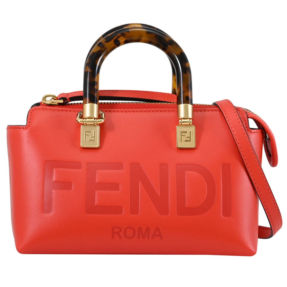 FENDI By The Way壓紋LOGO皮革迷你兩用波士頓包(紅)